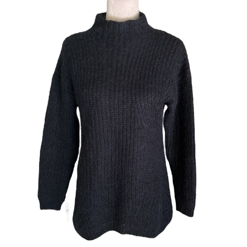 Sundance Dark Charcoal Gray Mock Neck Mohair Blend  Fuzzy Chunky Sweater - S
